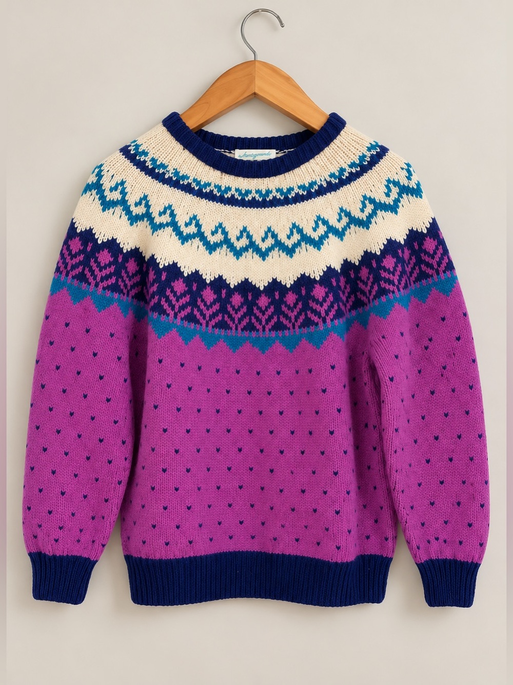 Vintage Amazonias Hand Knit Peru Wool Fair Isle Sweater Vegetable Dye Size Large